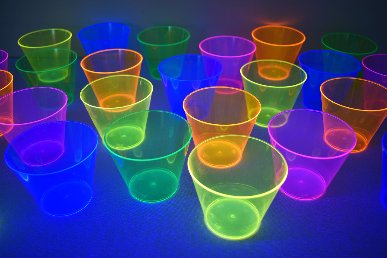 9oz Neon Assorted UV Blacklight Reactive Hard Plastic Glow Party Cups