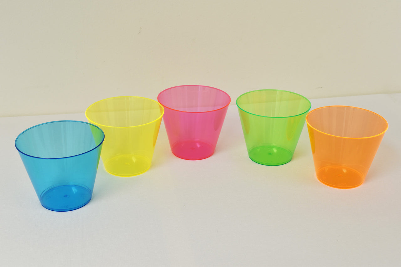 9oz Neon Assorted UV Blacklight Reactive Hard Plastic Glow Party Cups