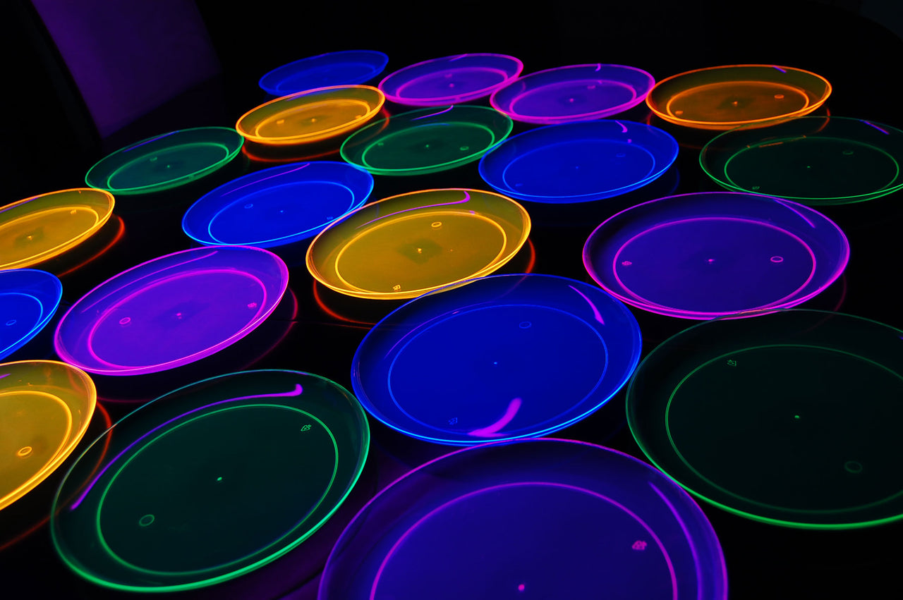 9 inch Neon Assorted UV Blacklight Reactive Glow Party Plates- 20 Count