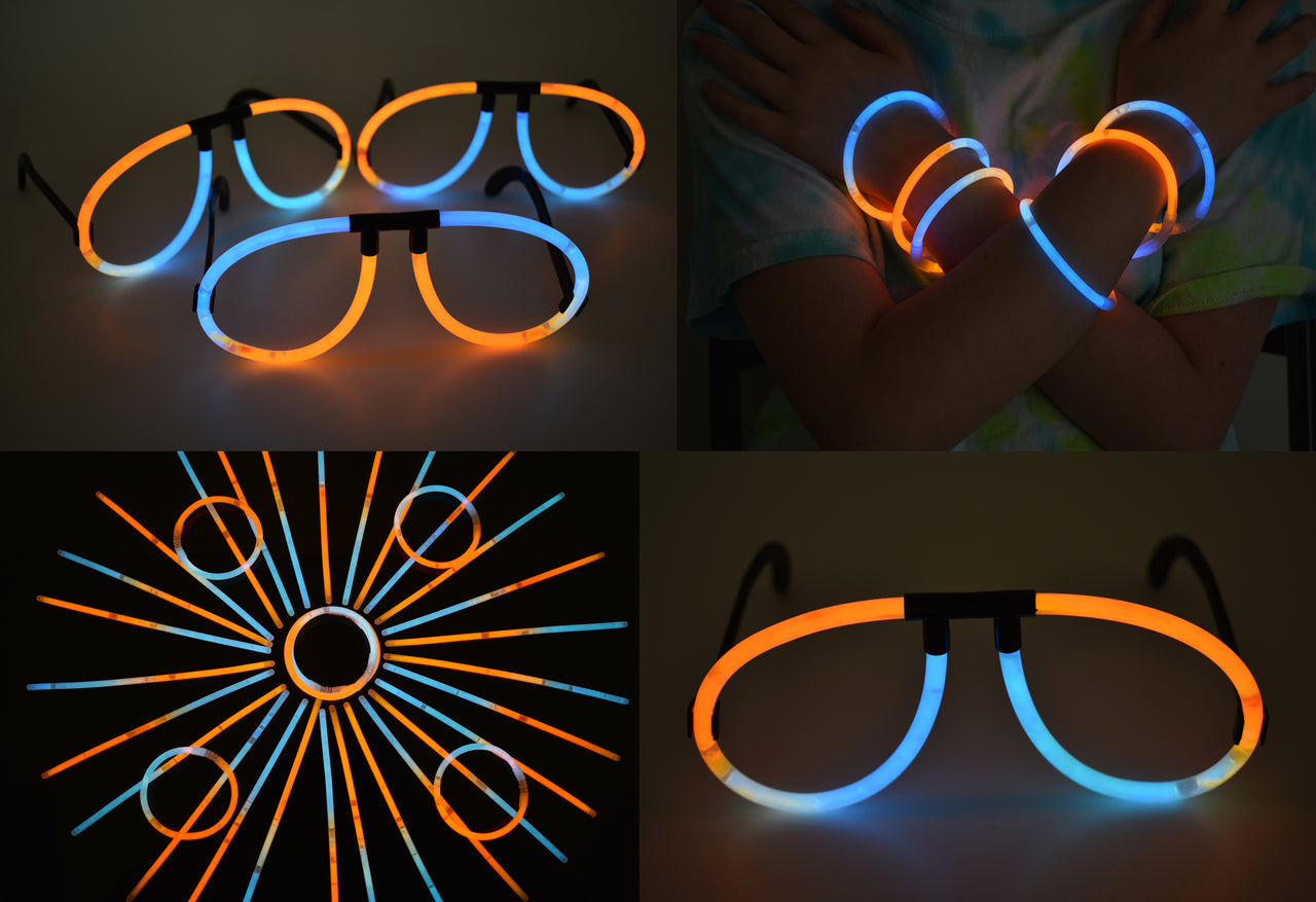 Aqua Orange Bi-Color Glow Stick Eye Glasses Bracelets Bulk Pack- 50 Pairs
