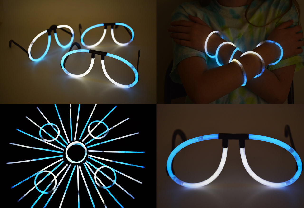Aqua White Bi-Color Glow Stick Eye Glasses Bracelets Bulk Pack- 50 Pairs