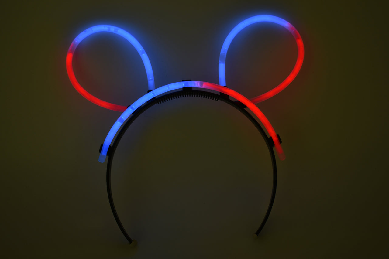 Blue Red Bi-Color Glow Stick Bunny Ears- 33 Pieces