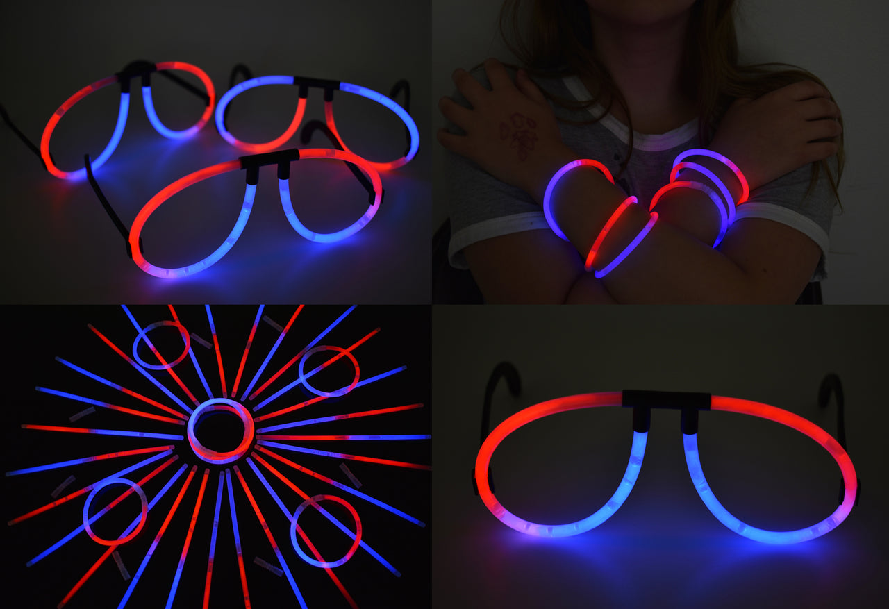 Blue Red Bi-Color Glow Stick Eye Glasses Bracelets Bulk Pack- 50 Pairs