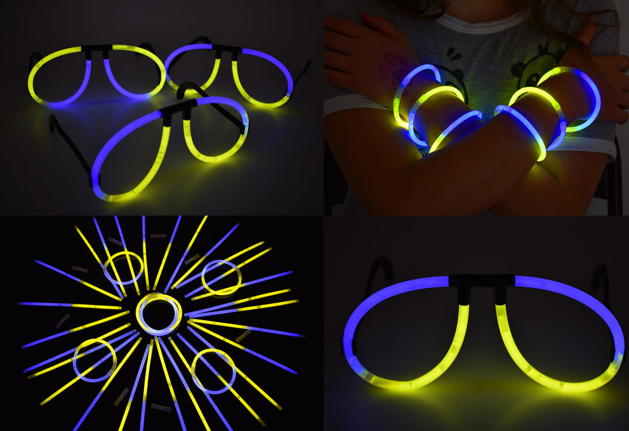 Blue Yellow Bi-Color Glow Stick Eye Glasses Bracelets Bulk Pack- 50 Pairs