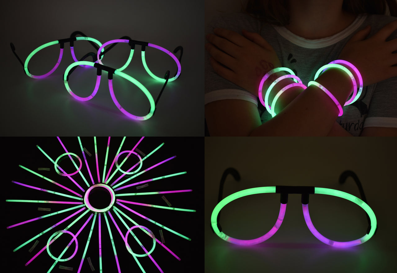 Green Pink Bi-Color Glow Stick Eye Glasses Bracelets Bulk Pack- 50 Pairs