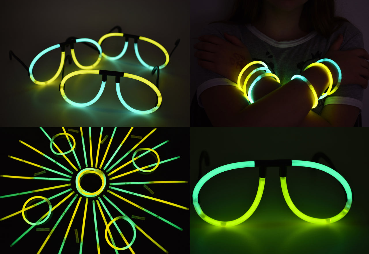 Green Yellow Bi-Color Glow Stick Eye Glasses Bracelets Bulk Pack- 50 Pairs