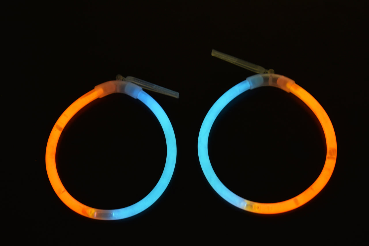 Aqua Orange Bi-Color Glow Stick Hoop Earrings- 50 Pairs