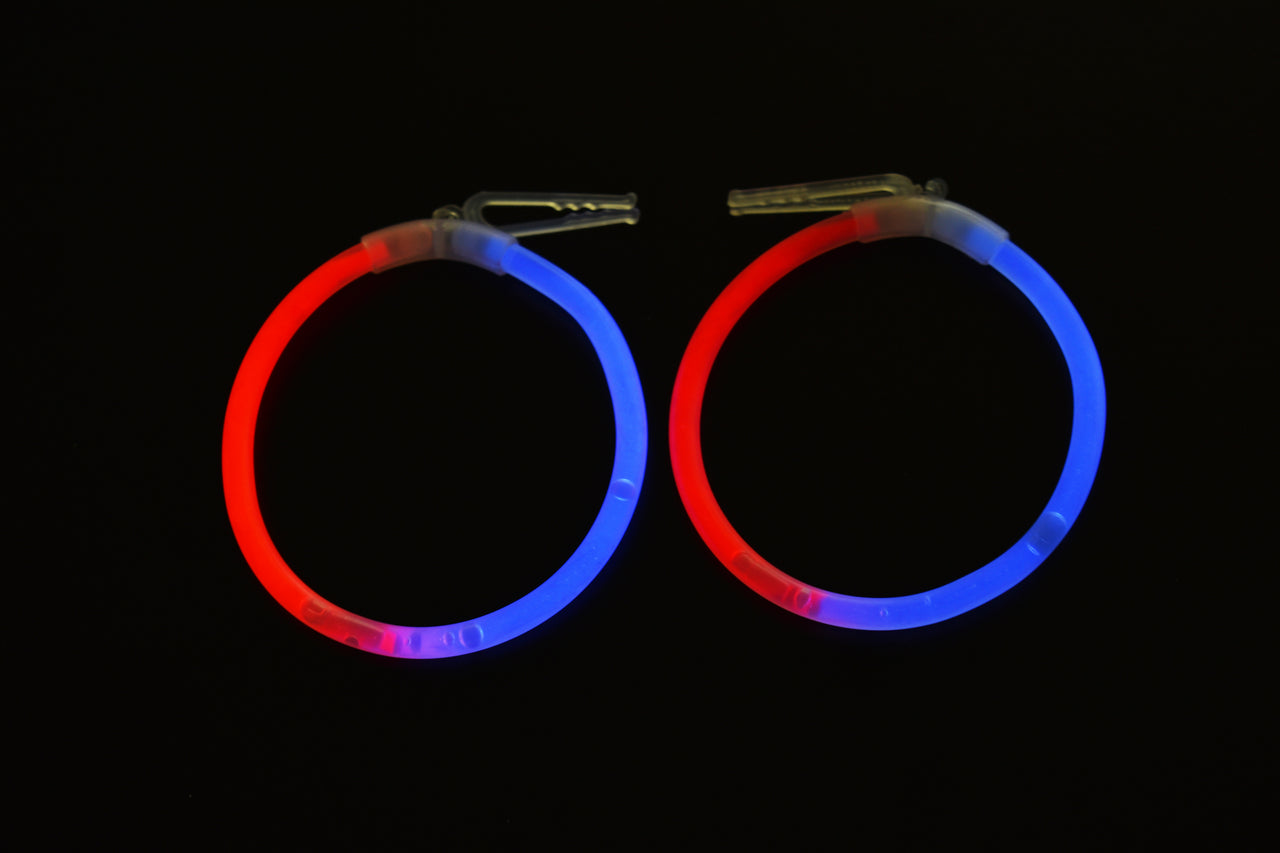 Blue Red Bi-Color Glow Stick Hoop Earrings- 50 Pairs