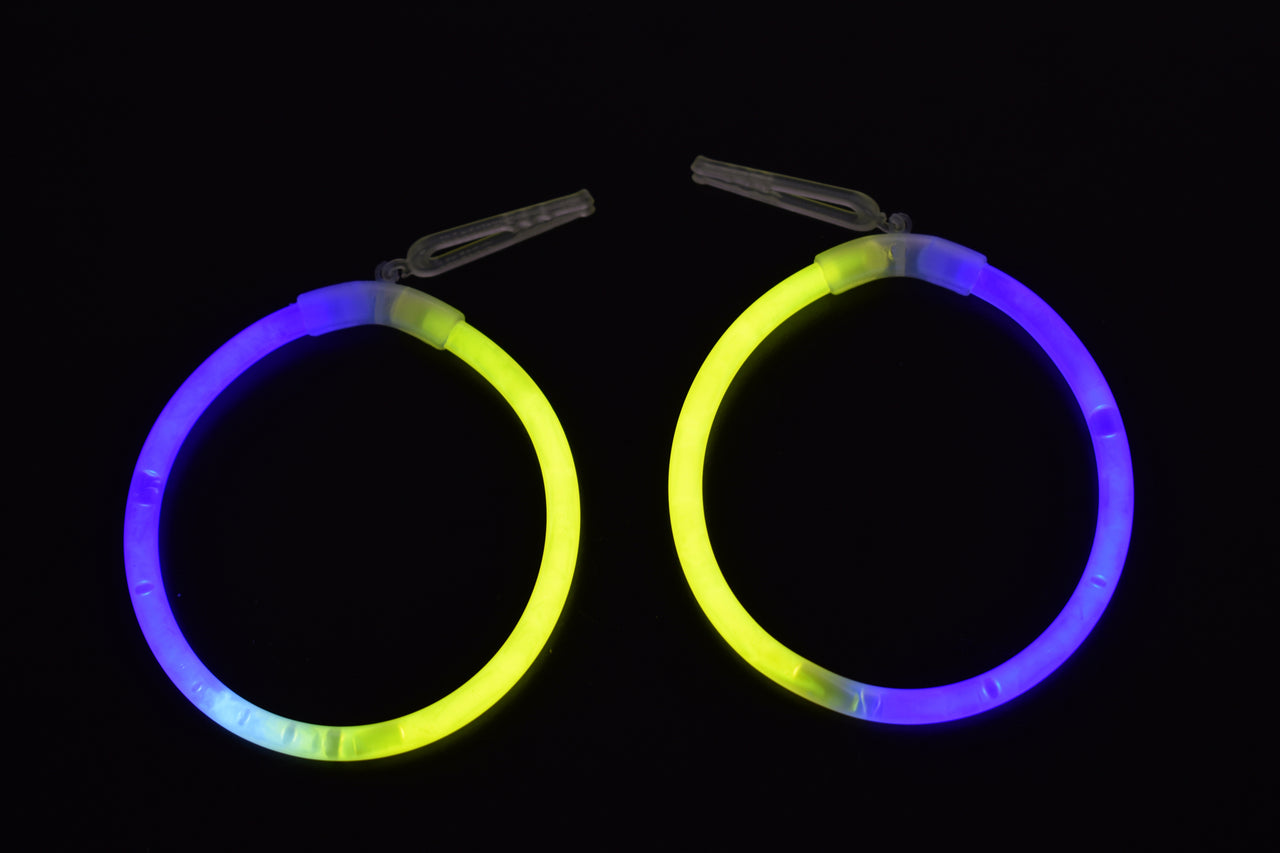 Blue Yellow Bi-Color Glow Stick Hoop Earrings- 50 Pairs