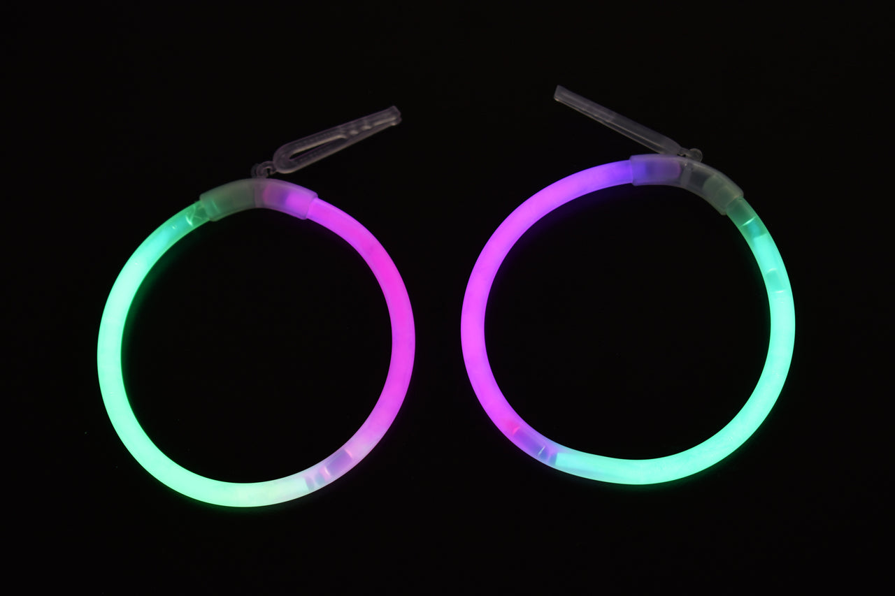 Green Pink Bi-Color Glow Stick Hoop Earrings- 50 Pairs