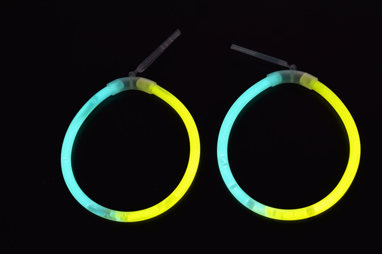 Green Yellow Bi-Color Glow Stick Hoop Earrings- 50 Pairs