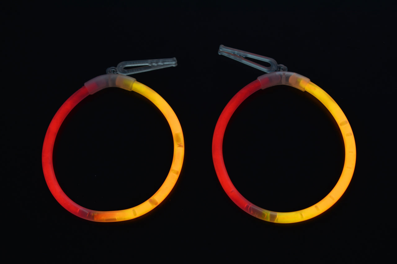 Orange Red Bi-Color Glow Stick Hoop Earrings- 50 Pairs