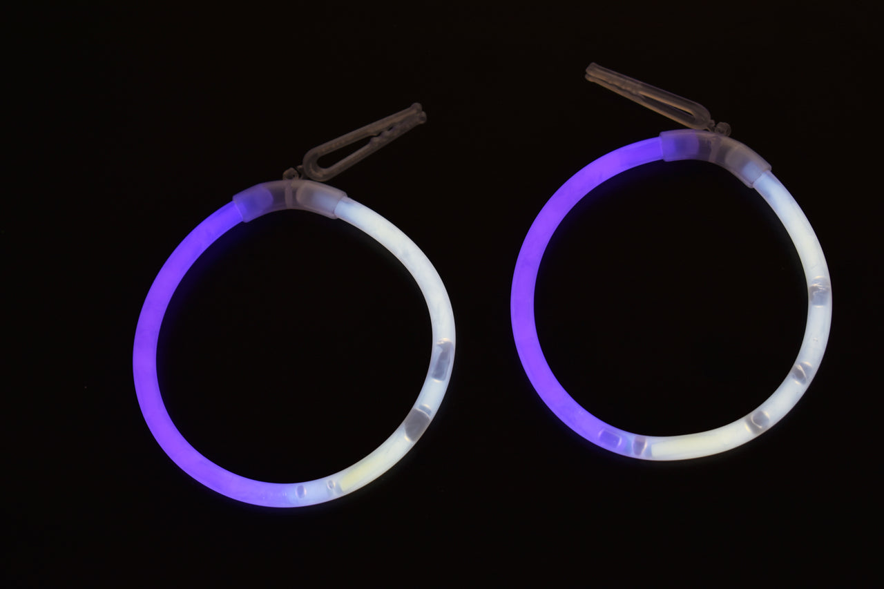 White Purple Bi-Color Glow Stick Hoop Earrings- 50 Pairs