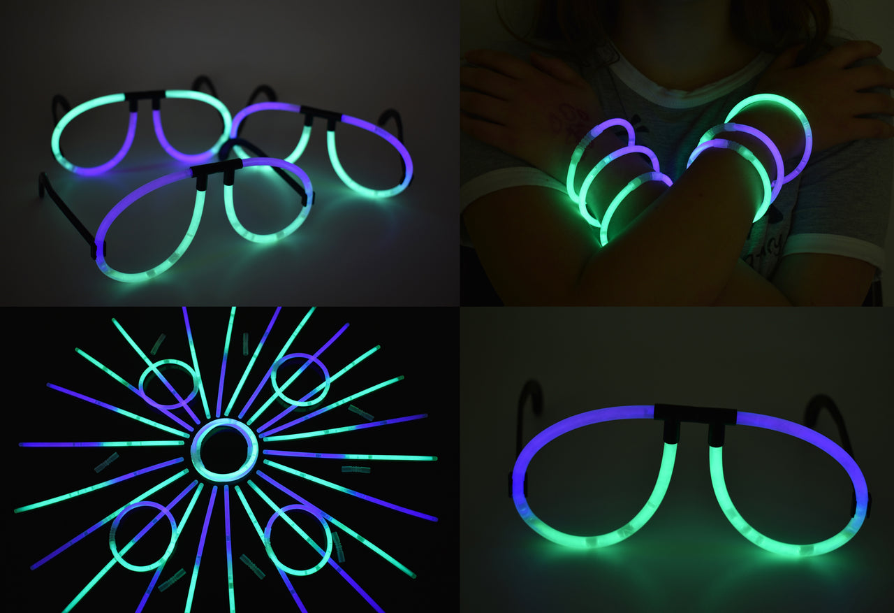 Purple Green Bi-Color Glow Stick Eye Glasses Bracelets Bulk Pack- 50 Pairs