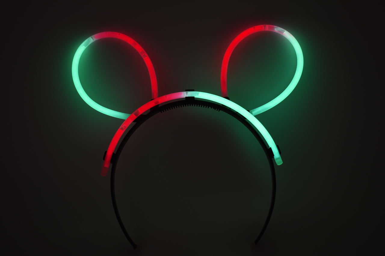 Red Green Bi-Color Glow Stick Bunny Ears- 33 Pieces