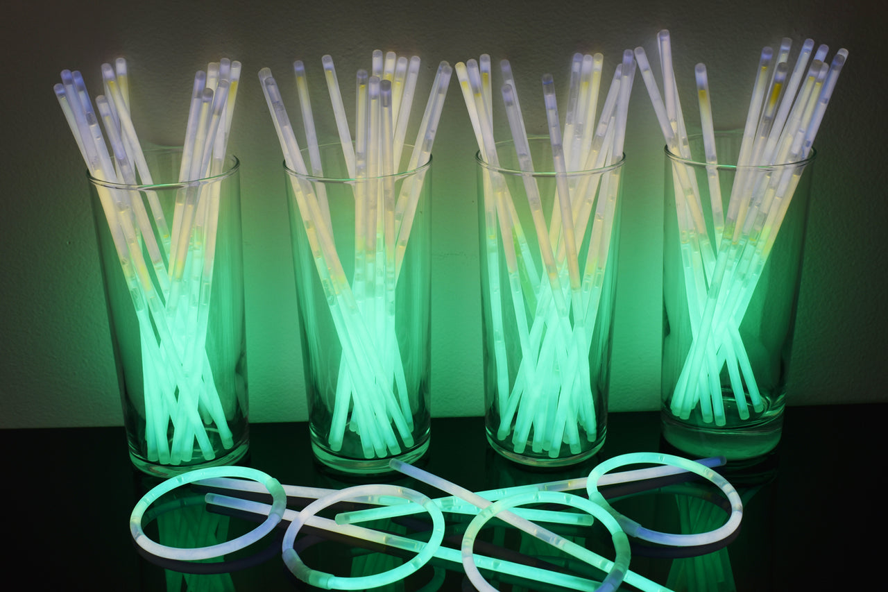 6 Inch Slim Green Glow Sticks With Lanyards - 12