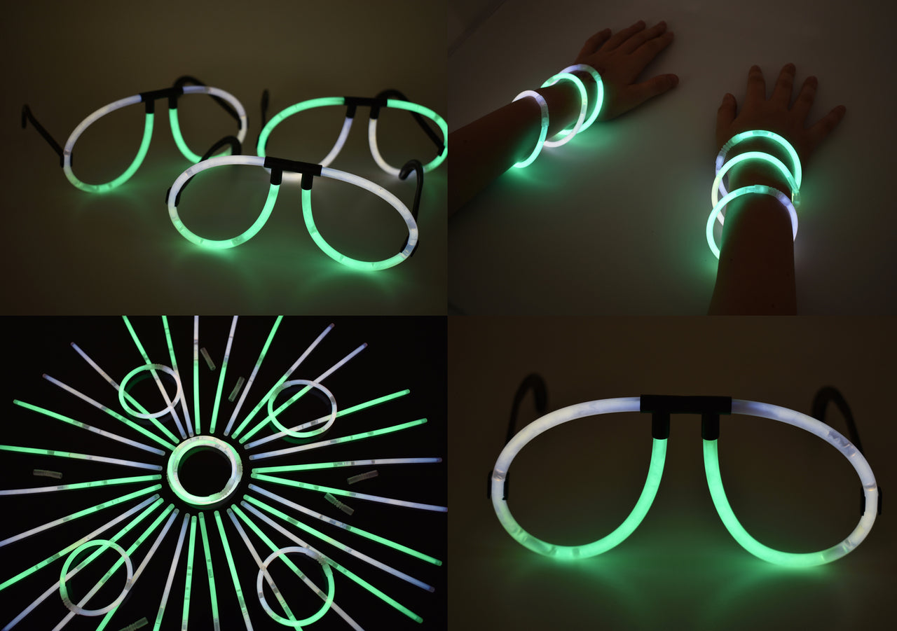 White Green Bi-Color Glow Stick Eye Glasses Bracelets Bulk Pack- 50 Pairs