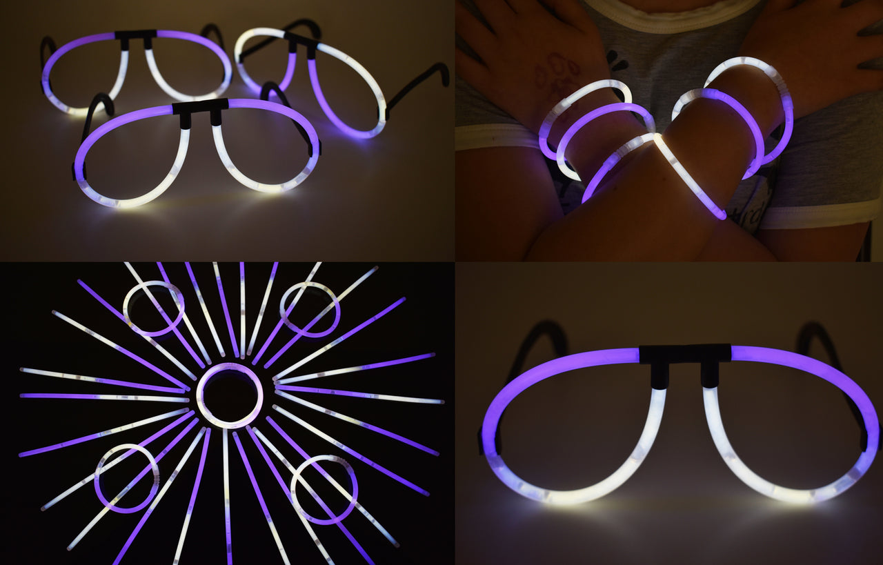 White Purple Bi-Color Glow Stick Eye Glasses Bracelets Bulk Pack- 50 Pairs