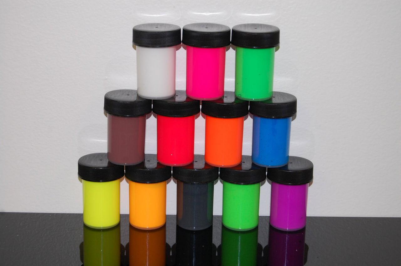 Directglow UV Blacklight Reactive Fluorescent Tempera Party Paint (6 Color Assortment, 2 Ounce bottles)
