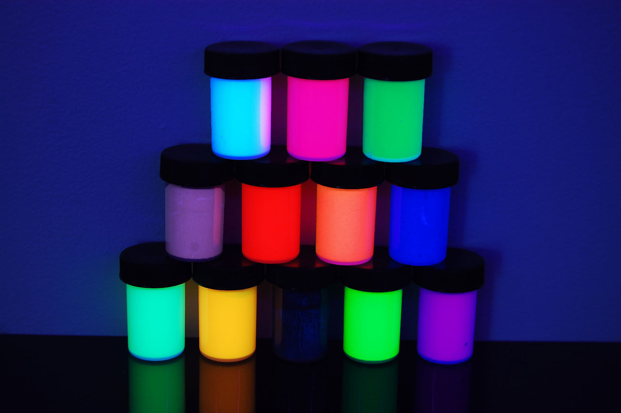 DirectGlow 2oz UV Blacklight Reactive Fluorescent Acrylic Paints (12 Color  Assortment) 