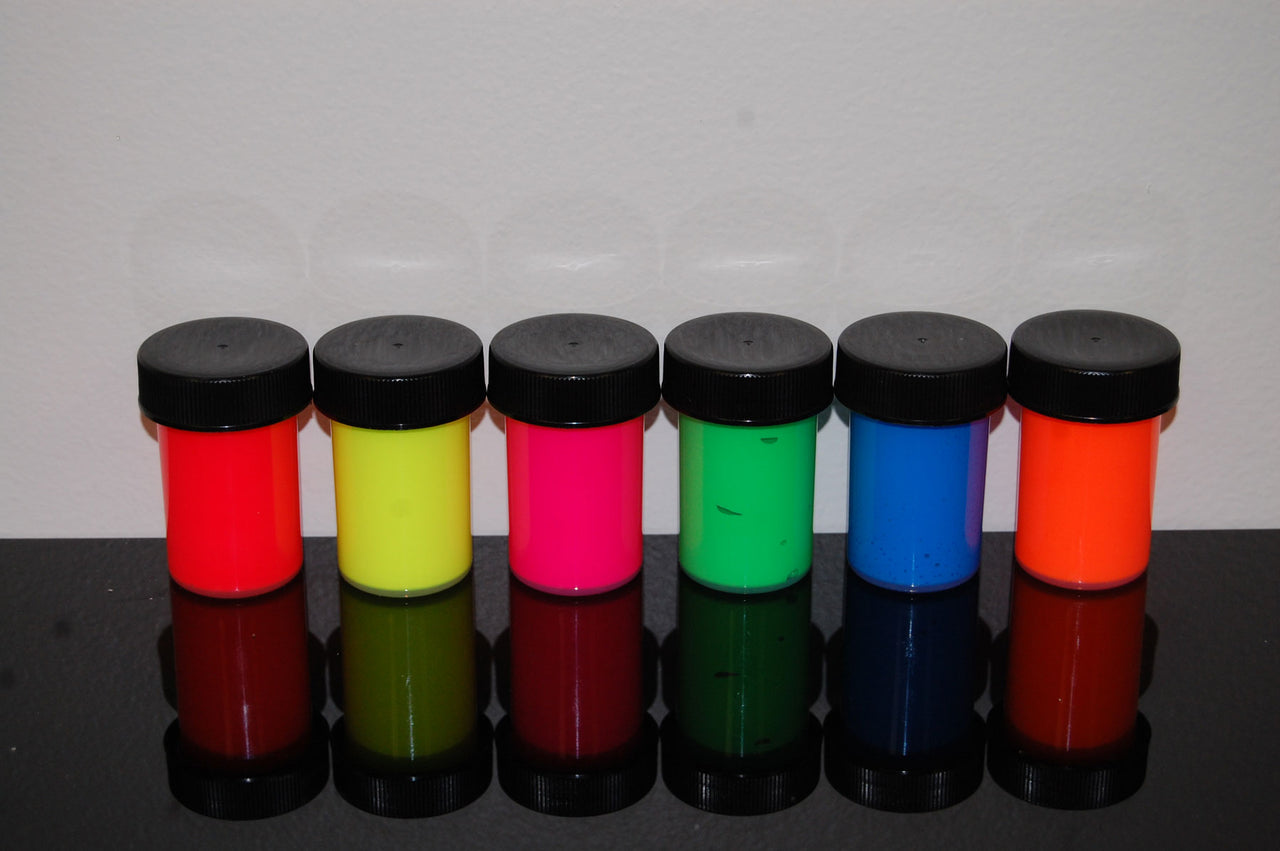 Blacklight Reactive Fluorescent Acrylic Paints 12 Pack 3/4 Ounce Jars