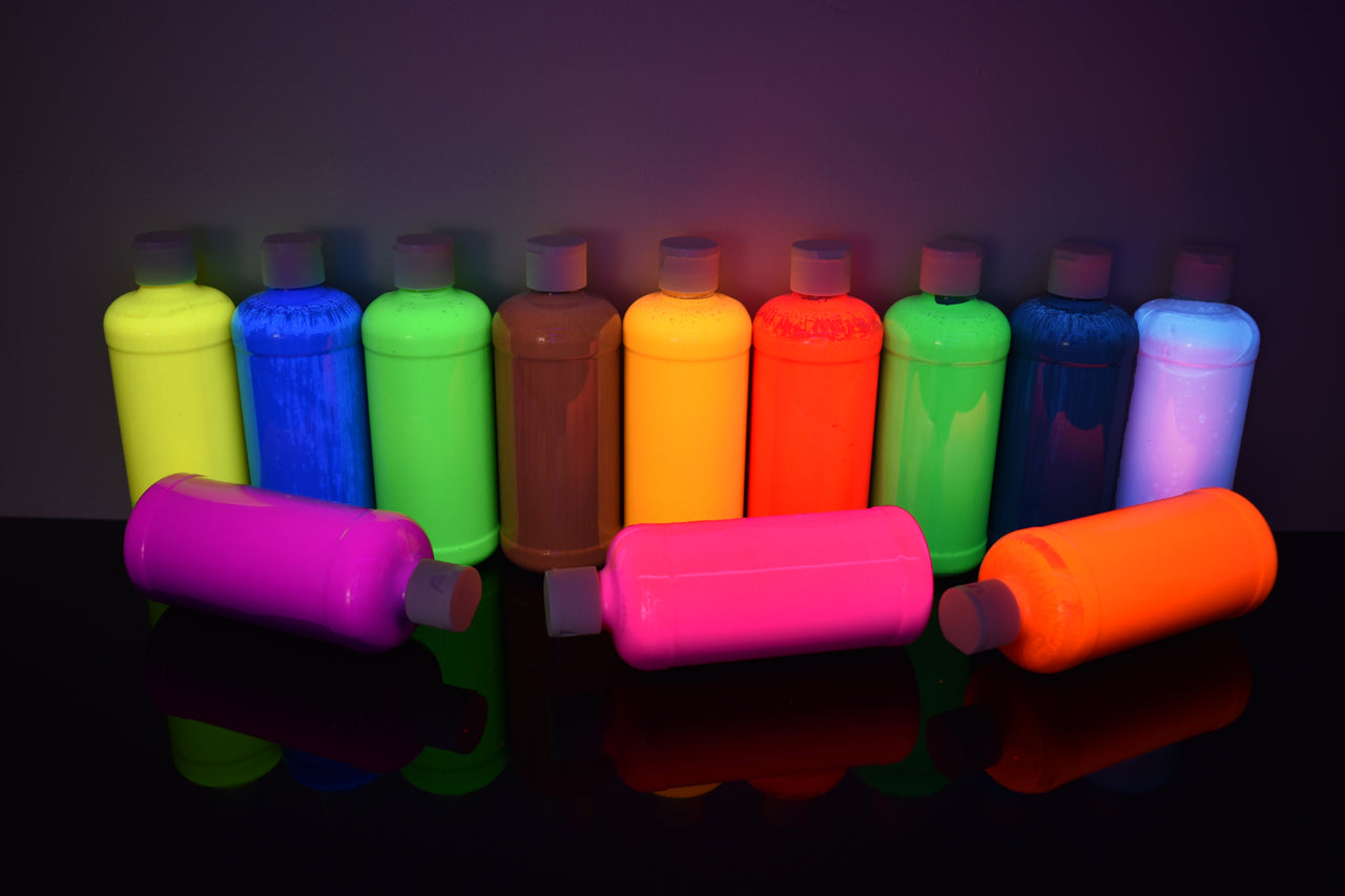 Blacklight Reactive Fluorescent Acrylic Paints 12 Pack 16 Ounce Bottles