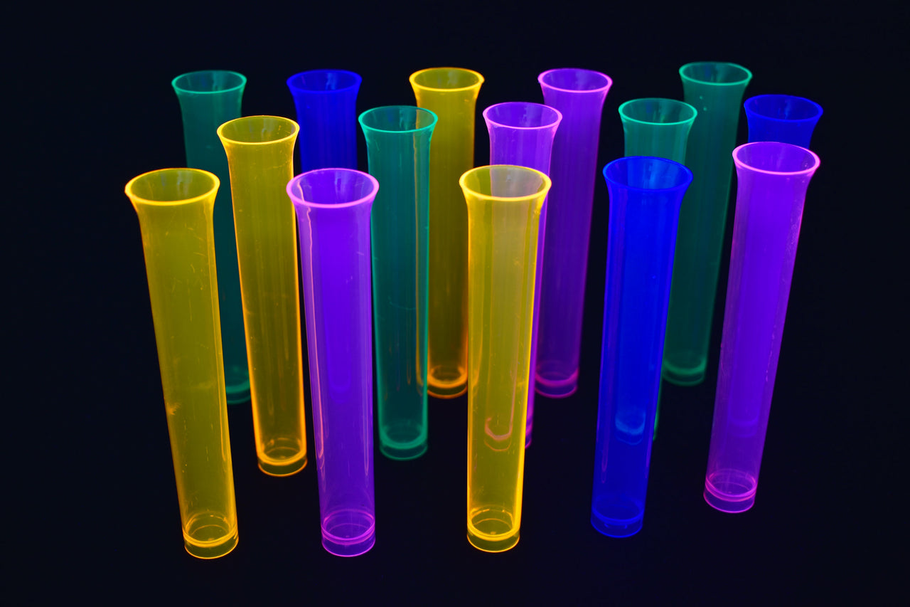 1.5 Ounce 15ct Neon UV Blacklight Reactive Glow Party Tube Shot Glasses