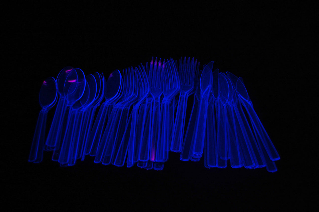 Blue UV Blacklight Reactive Cutlery Set- 51 Count