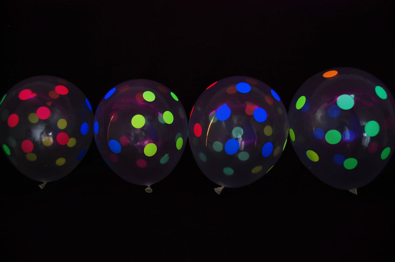 11 Inch UV Blacklight Neon Polka Dot Clear Latex Print Balloons