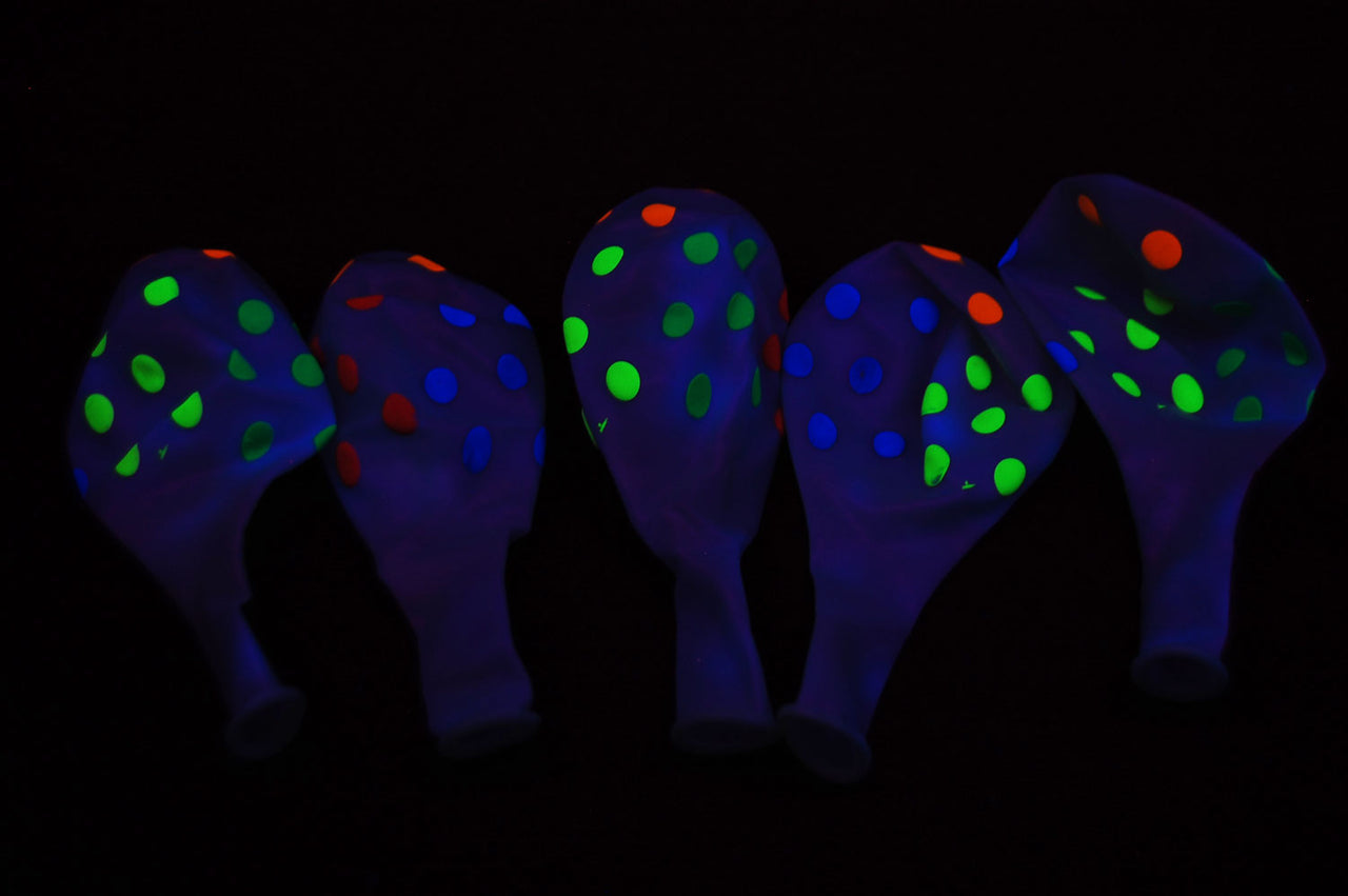 11 Inch UV Blacklight Neon Polka Dot Clear Latex Print Balloons