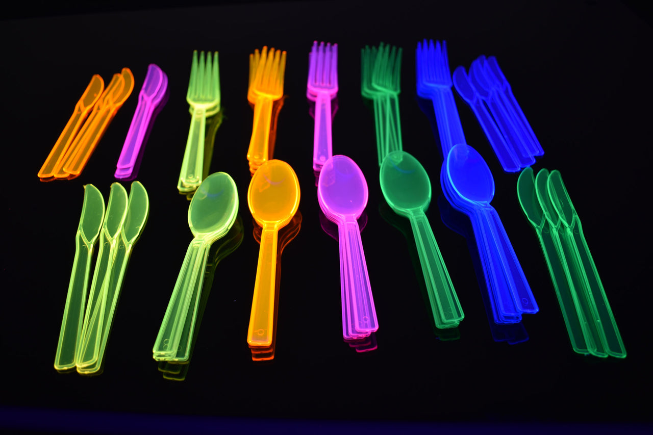 Assorted UV Blacklight Reactive Cutlery Set- 48 Count