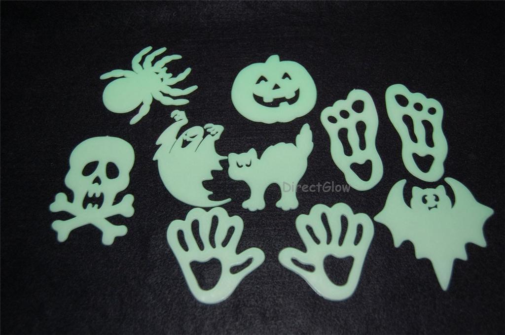 10 Large Halloween Glow in the Dark Pieces Wall Ceiling Decor