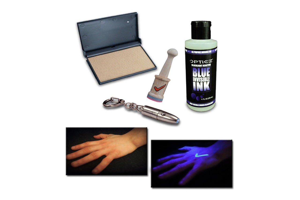 Opticz Blacklight Reactive Invisible UV Ink Hand Stamping Document Marking Starter Kit