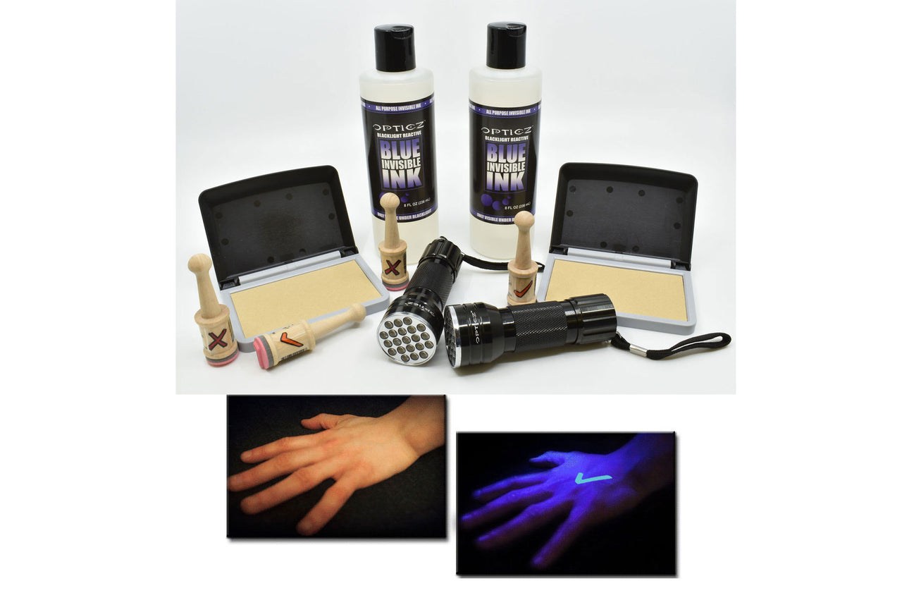 Opticz Blacklight Reactive Invisible UV Ink Hand Stamping Document Marking Pro Kit
