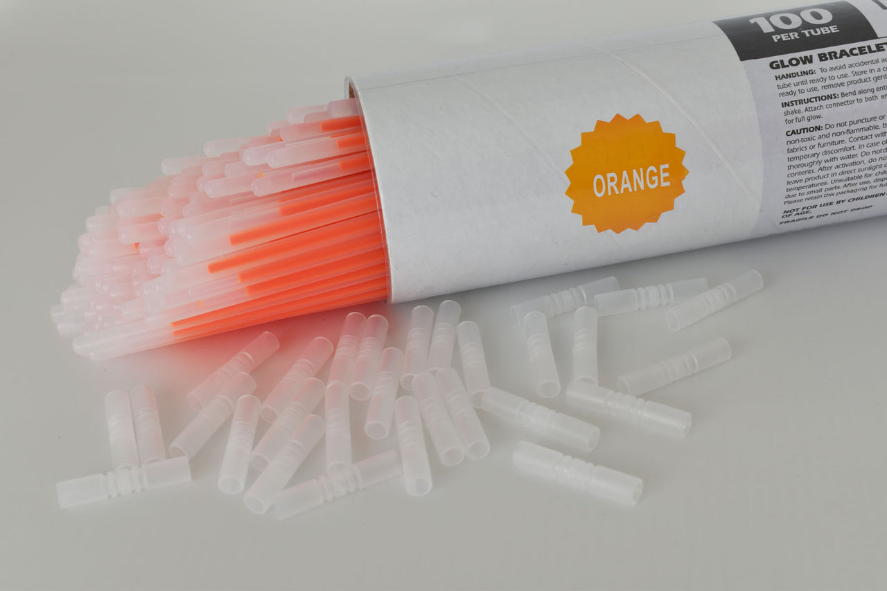 8 inch Premium Orange Glow Stick Bracelets- 100 per package