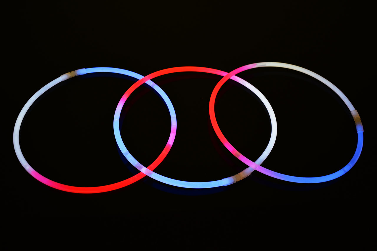 22" Premium Jumbo Tri-Color Red/White/Blue Glow Necklaces- 50 per package